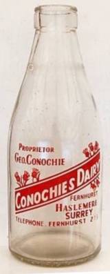 1950s quart (2 pint) milkbottle from Geo. Conochies dairy, Fernhurst