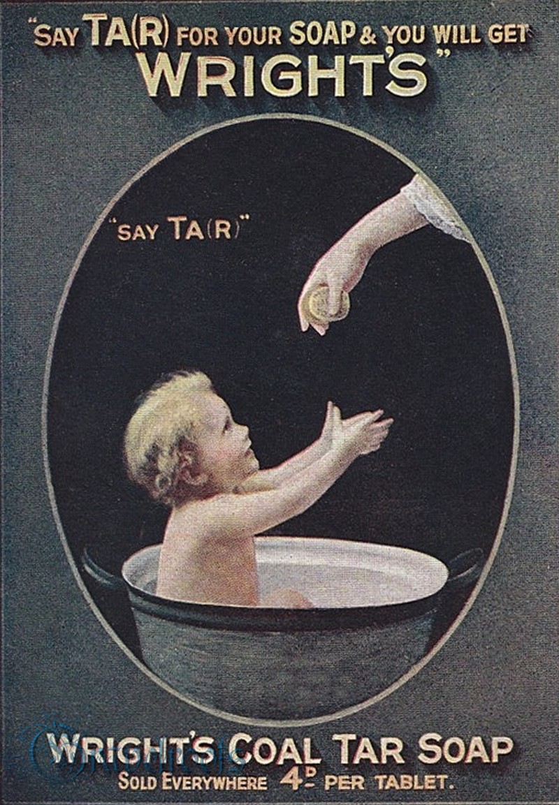 Old advert for Wrights Coal Tar Soap, click image to return