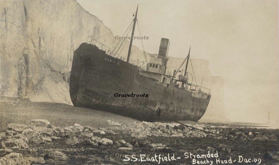 SS Eastfield stranded at Beachy Head, Nr Eastbourne, Sussex, click image to return