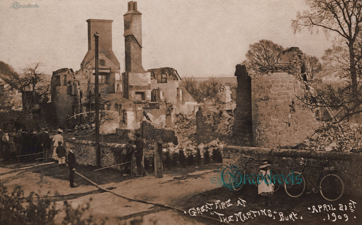  old photo of Aftermath of fire at Martins, Bury, Sussex - click image below to return