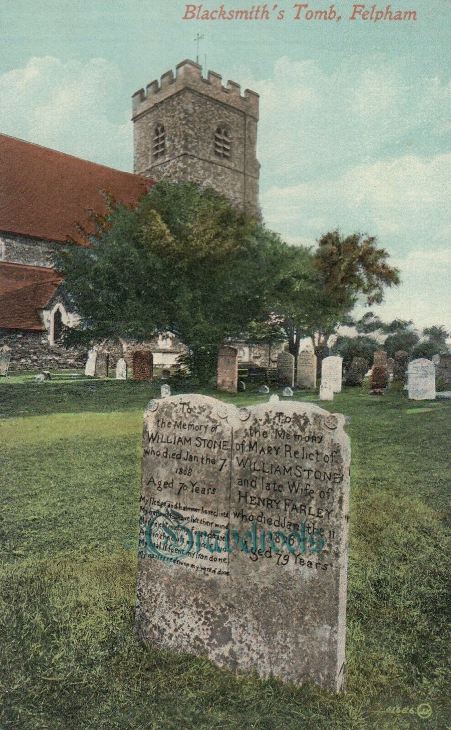 old photo of Blacksmiths Headstone, Felpham, Sussex - click image below to return