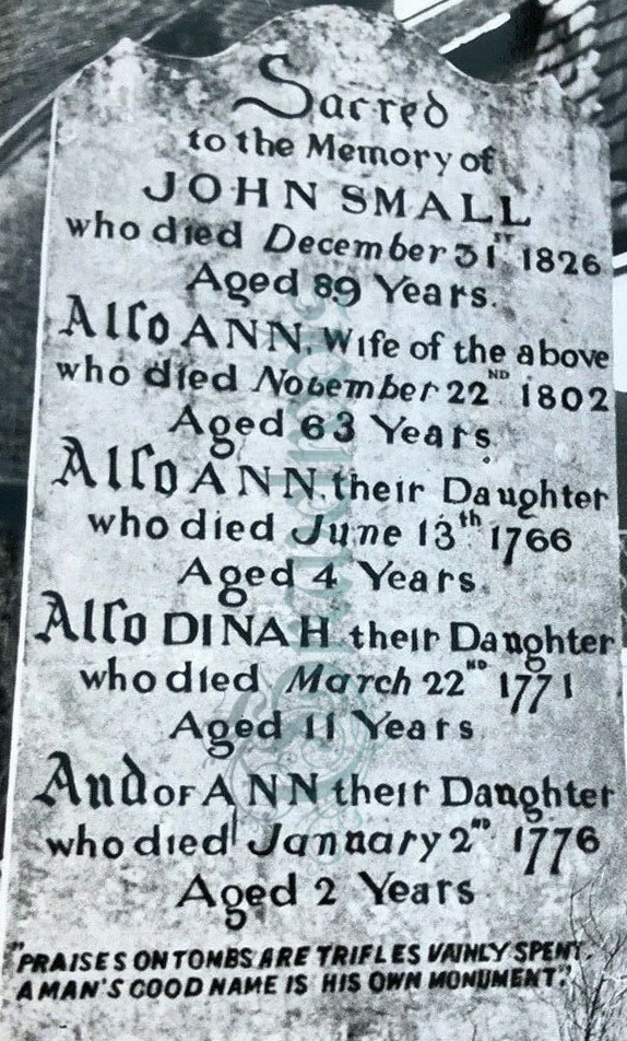  old photo of John Small Family headstone, St Peters Church, Petersfield, Hampshire - click image to return