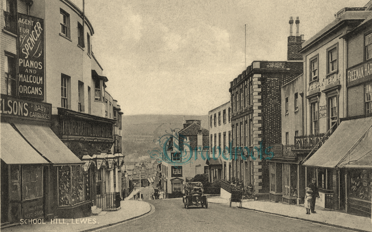  old photo of School Hill, Lewes, Sussex - click image below to return