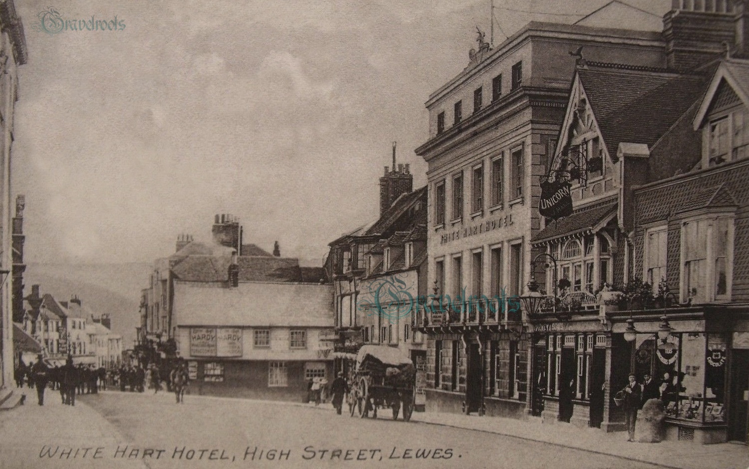  old photo of White Hart & Unicorn pub, Lewes, Sussex - click image below to return