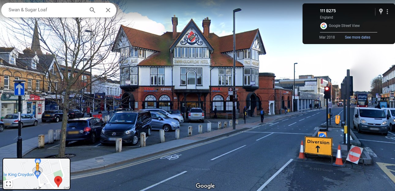 Tesco Express, Swan & Sugar Loaf Pub, Brighton Road, Croydon, London - click image to return