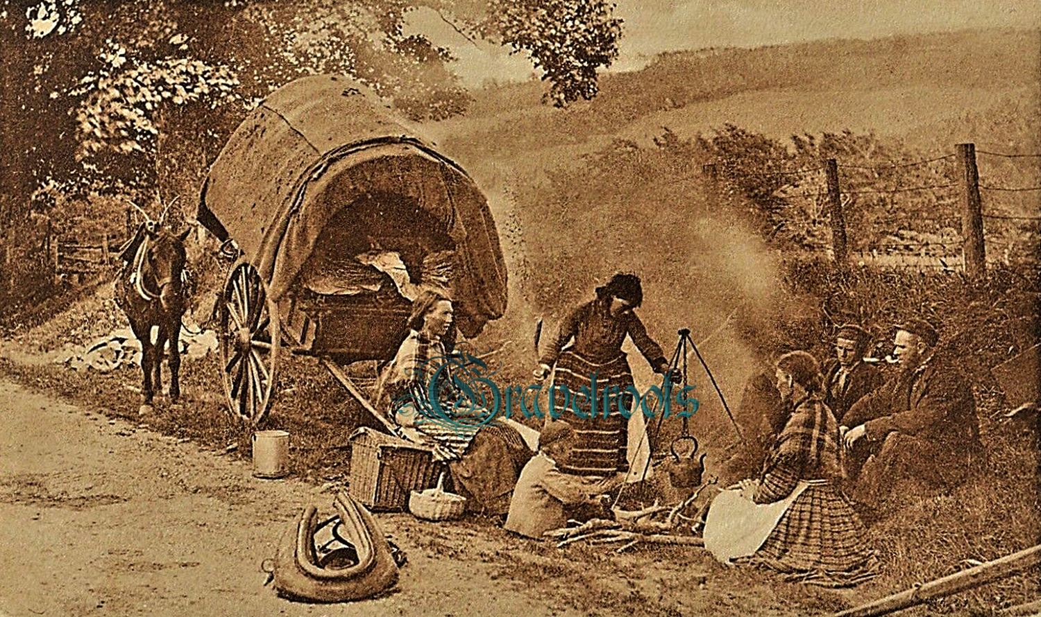  old Social history photo of Gypsy camp, Sussex - click image to return