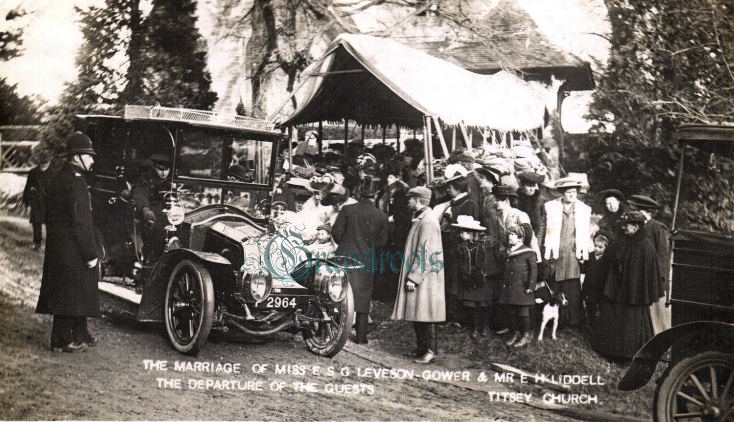  old Social history photos of Titsey near Oxted. Marriage of Miss Leveson-Gower & E.Liddell, Surrey - click image to return