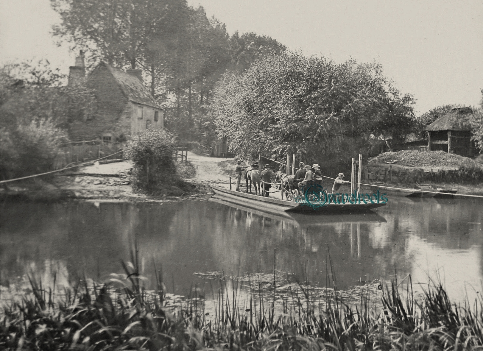  old Social history photo of the Bablock Hythe Ferry across Thames, Oxfordshire - click image to return