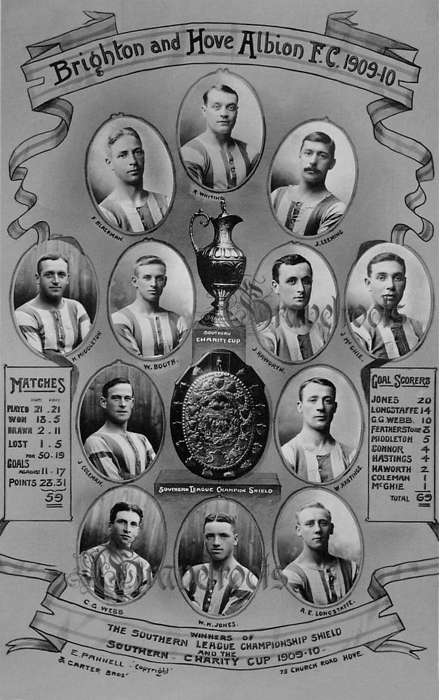 Old photo of  Brighton & Hove Albion FC
Team players, Sussex - 1909-10 - Southern League Winners - click image to return