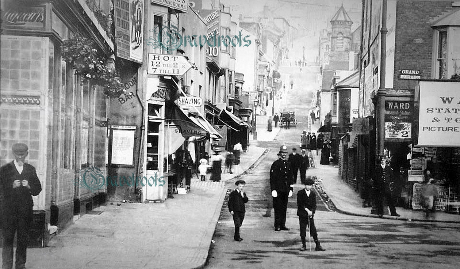 Old photo looking up Edward Street, Brighton, c1900 -  - click image below to return