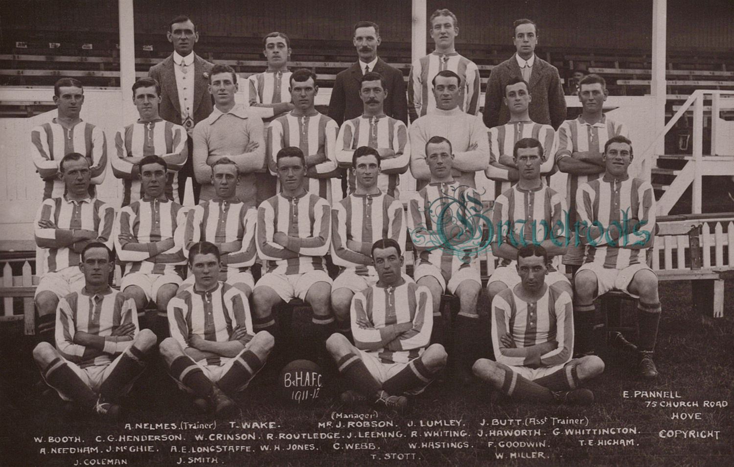 Old photo of Brighton & Hove Albion Football Club players, 1911-1912 season -  - click image below to return
