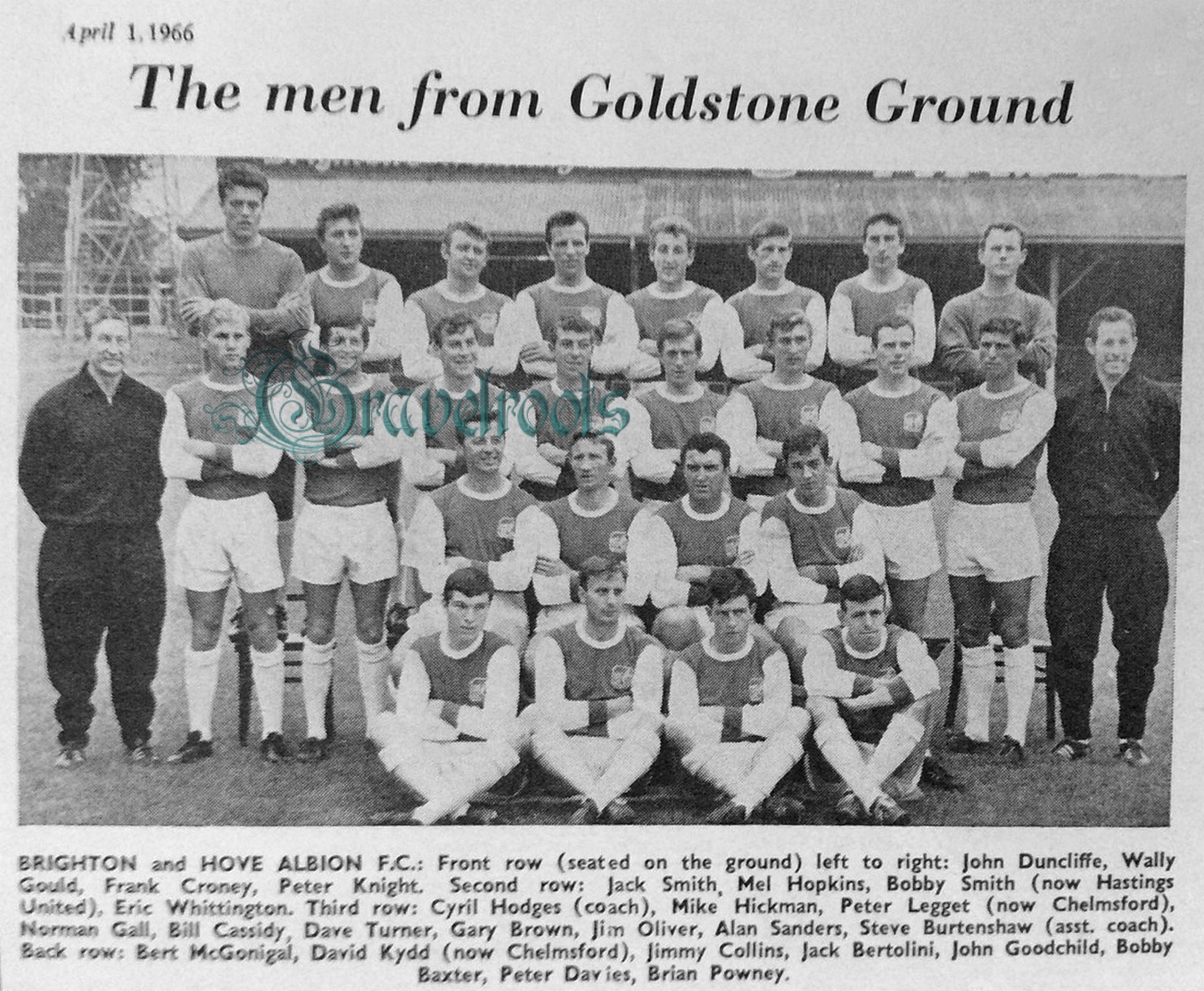 Old photo of Brighton & Hove Albion Football Club players, April 1966 -  - click image to return
