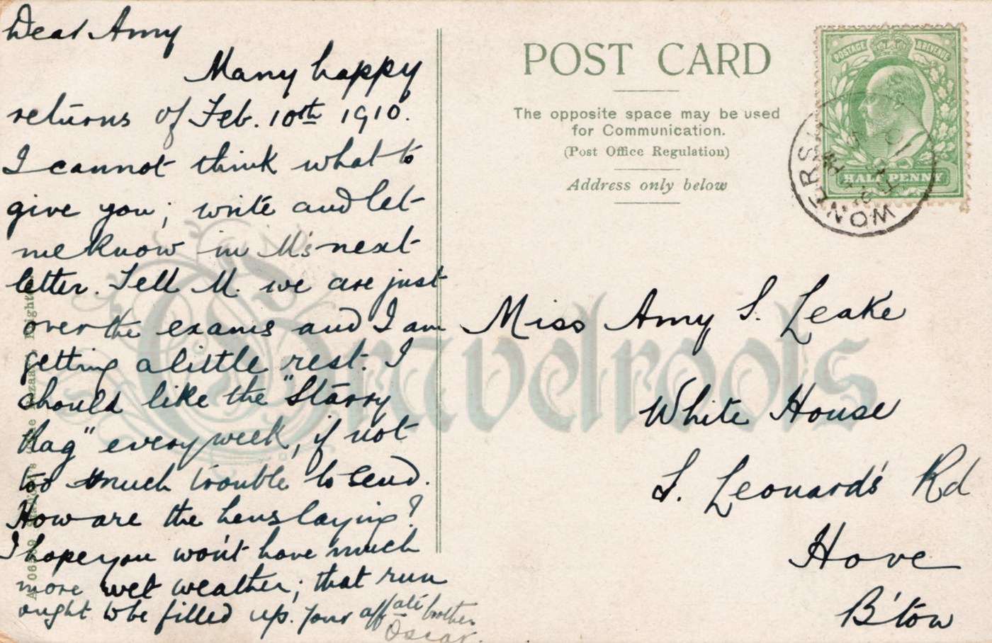 rear of postcard -  click image to return