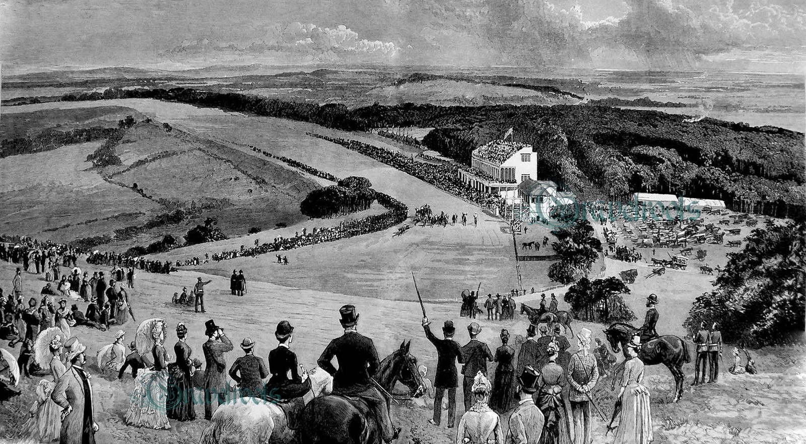 575 old engraving of Goodwood Racecourse, Chichester, Sussex - click image to return