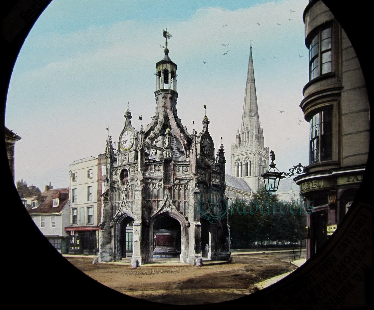 old magic lantern slide of Chichester Cross, Sussex - click image below to return