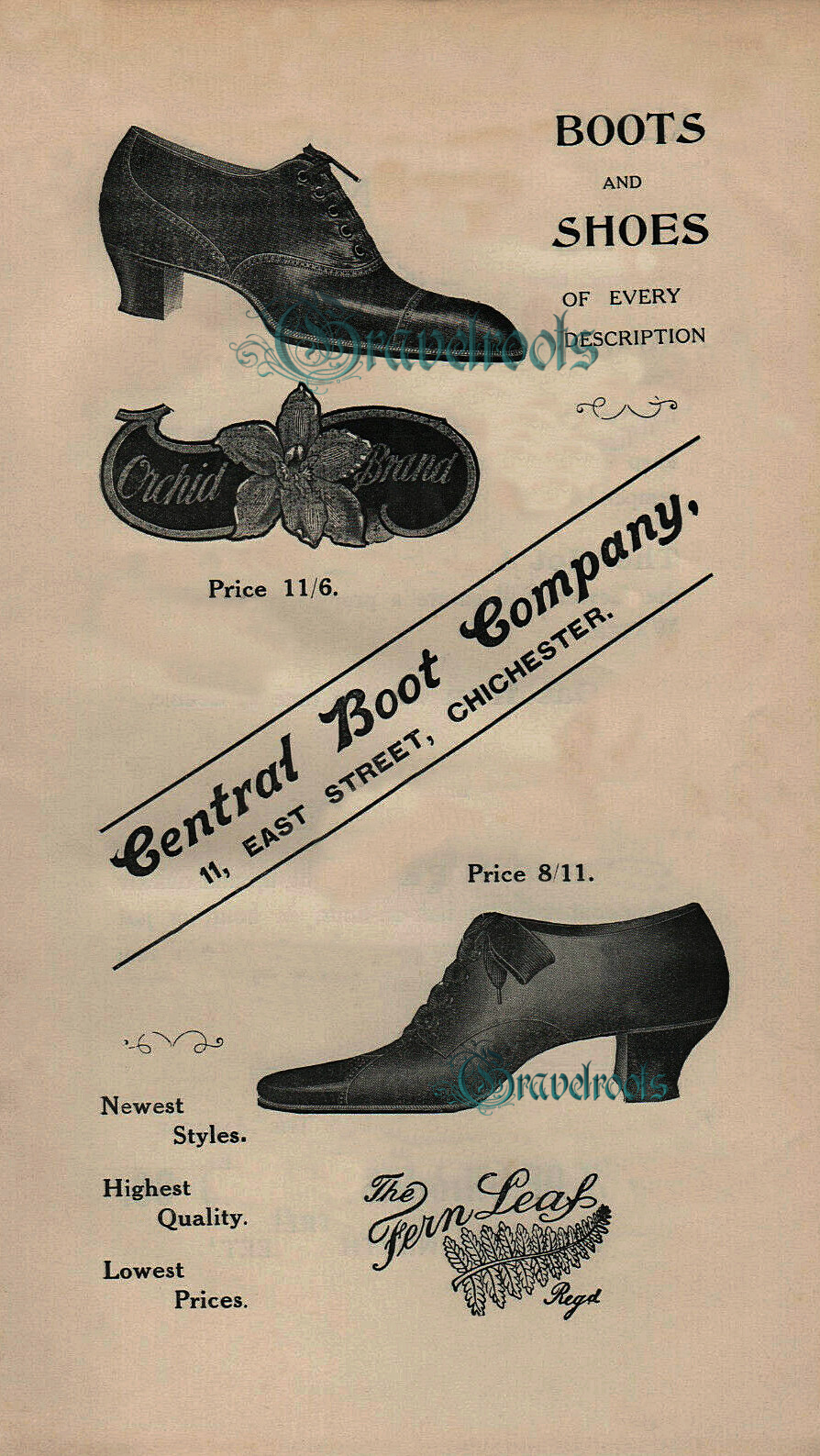  old Advert for The Central Boot Company,  11 East Street, Chichester, Sussex - click image to return