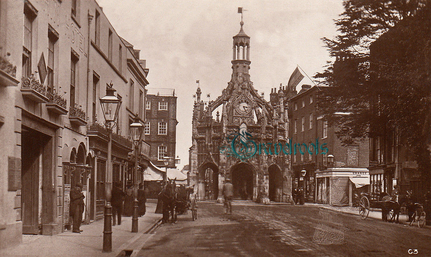  old photo of looking towards the Cross from West Street, c.1897, Chichester, Sussex - click image to return
