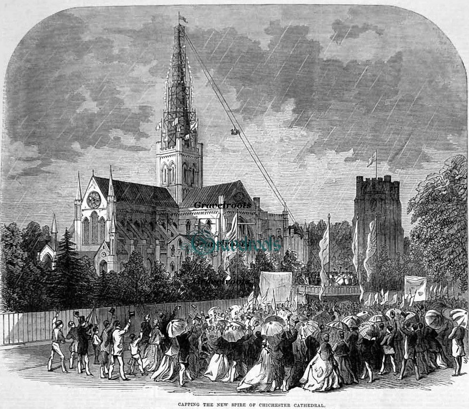 Old photos of Scaffolding on spire, Chichester Cathedral, Chichester - click image below to return