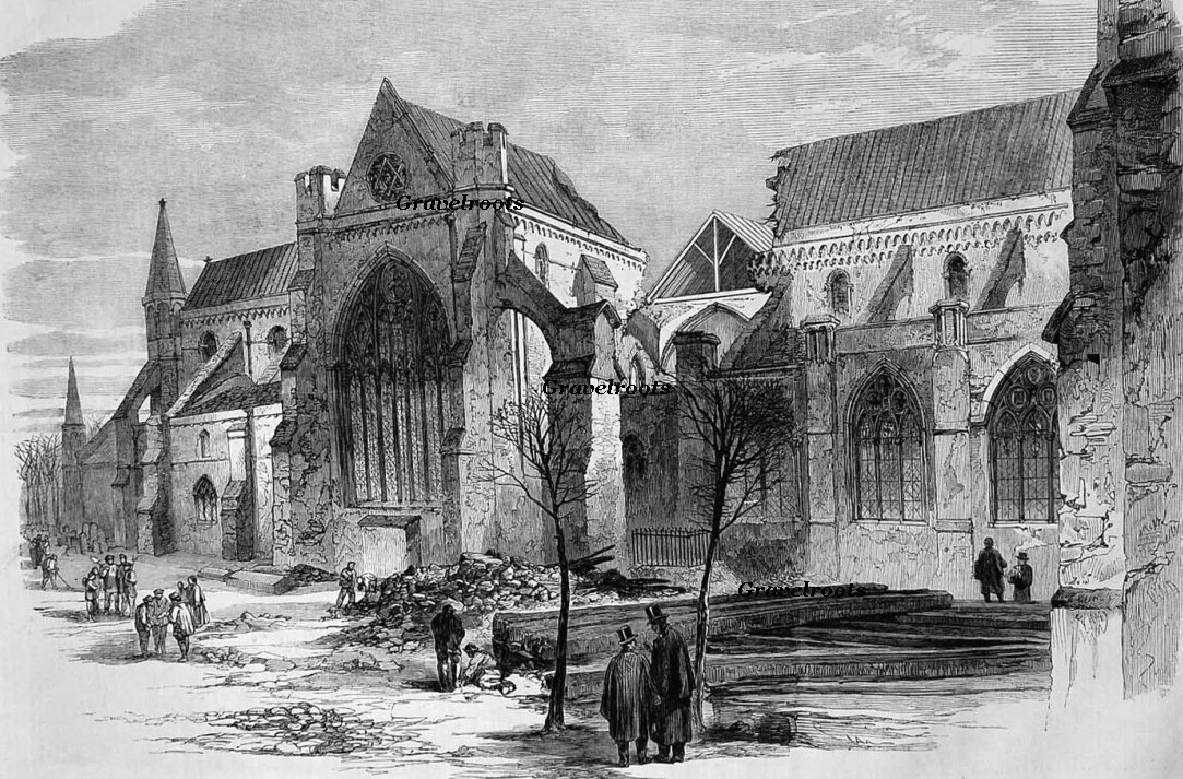 Old photos of spire of Chichester Cathedral collapsed - click image below to return