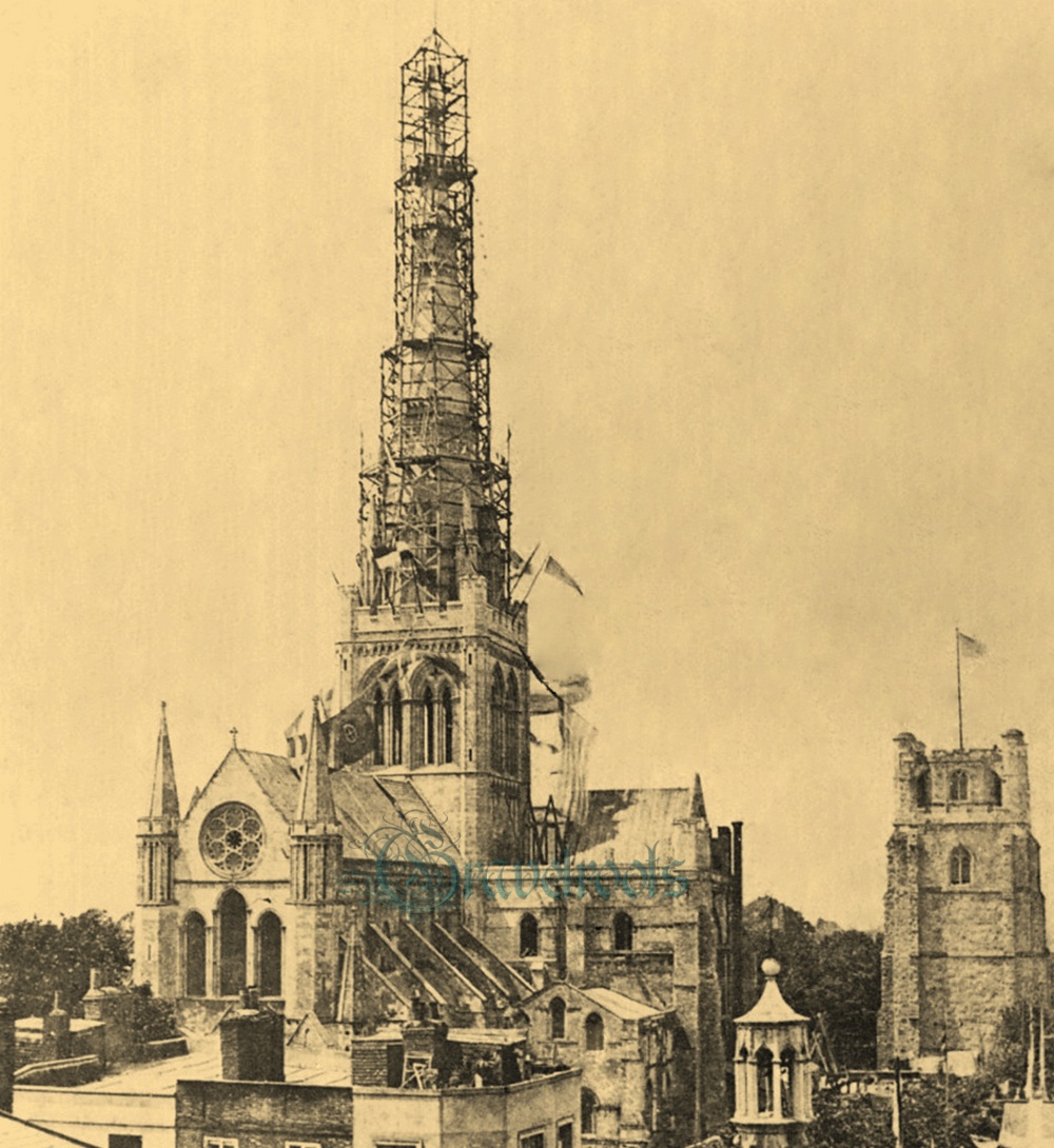 Old photos of Scaffolding on spire, Chichester Cathedral, Chichester - click image below to return
