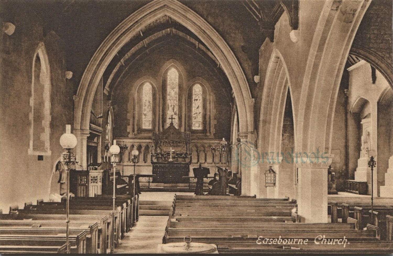  old photo of Easebourne Church interior, Sussex - click image to return
