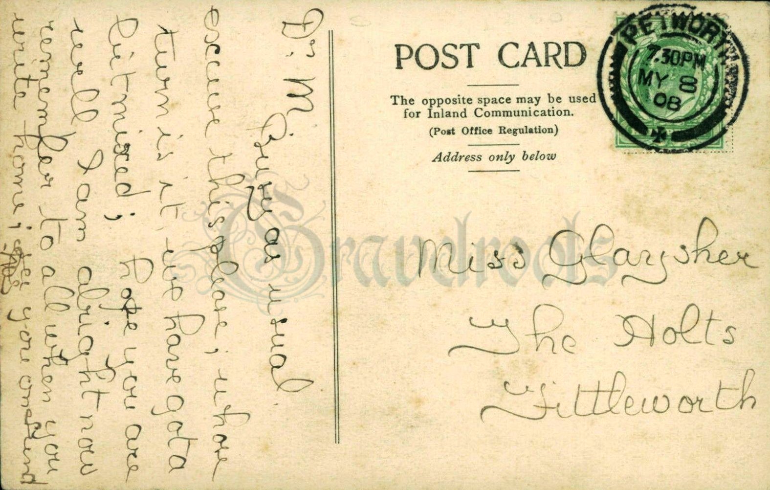  old postcard back, Fittleworth, Sussex