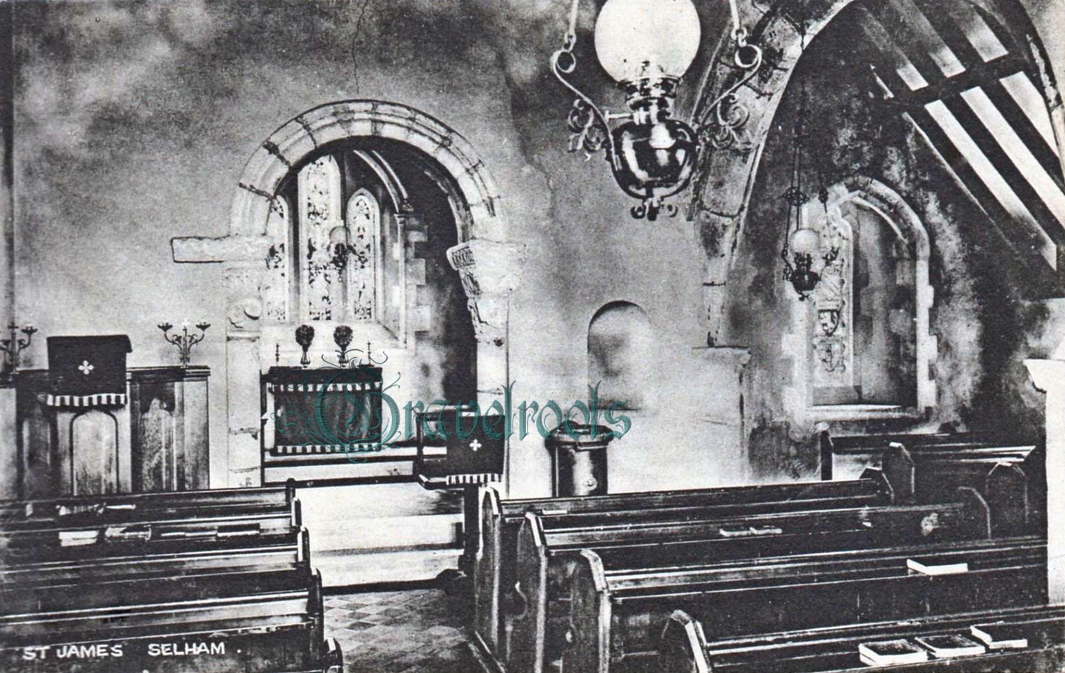  old photo of St James interior, Selham, Sussex - click image below to return