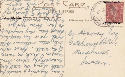 message 1953, W. Harvey Esq., Gatehouse Hotel, Midhurst