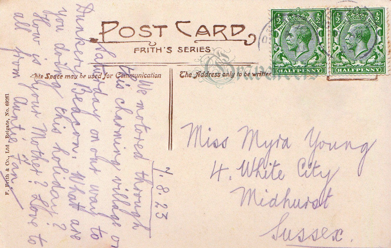 Postcard dated 1923, white City, Midhurst, Sussex, click image below to return