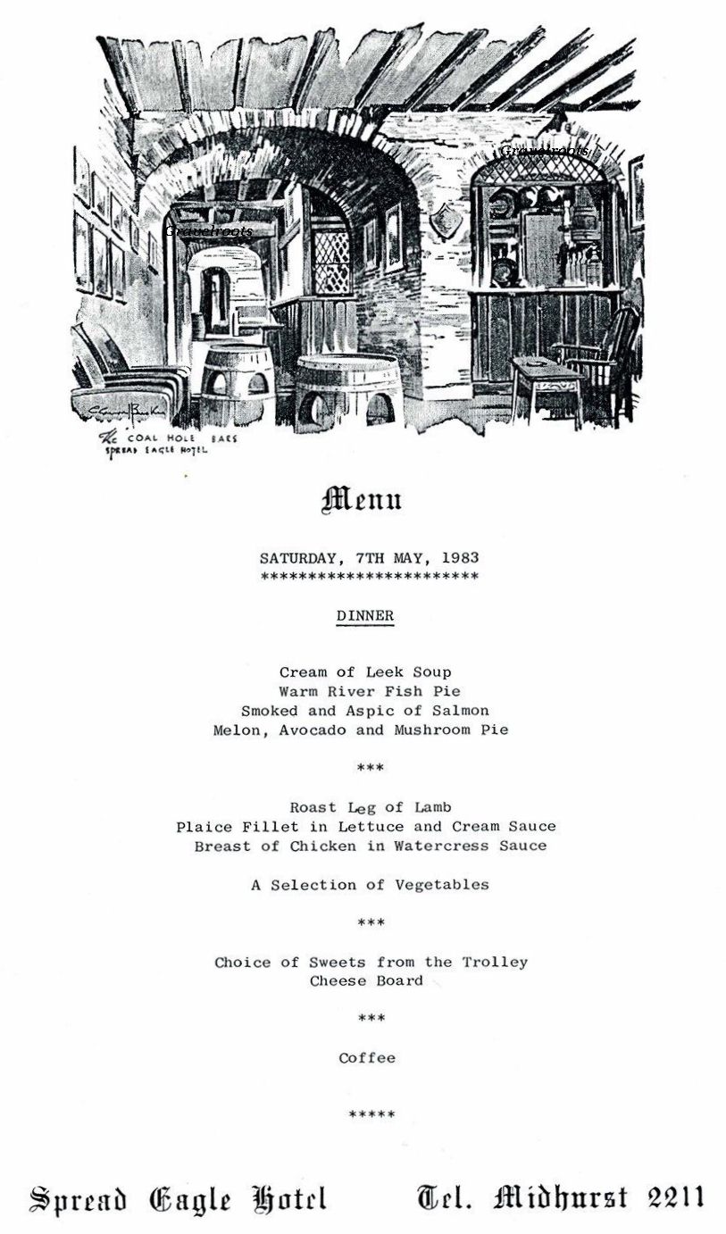 1983 Menu for Spread Eagle Hotel, Midhurst, Sussex - click to return