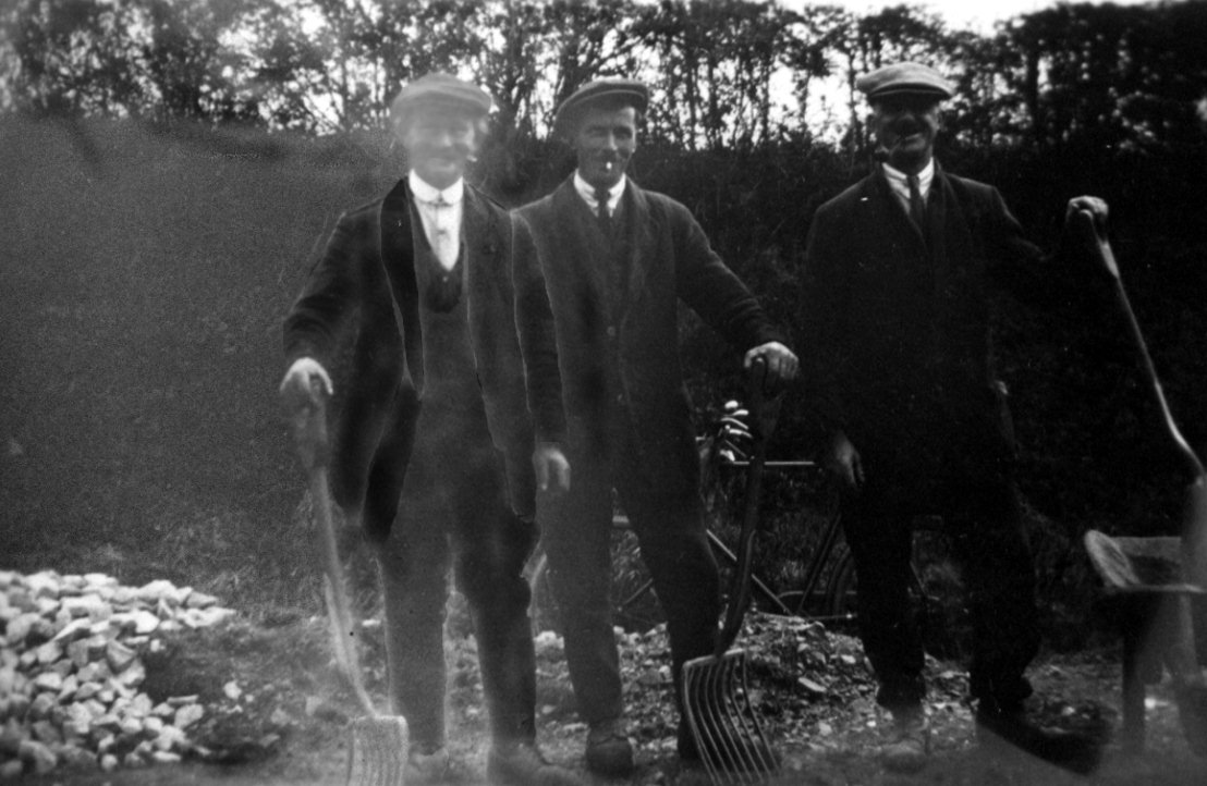 William Lawrence, working as a Roadman, with some of his workmates, Northchapel, Sussex, click image to return
