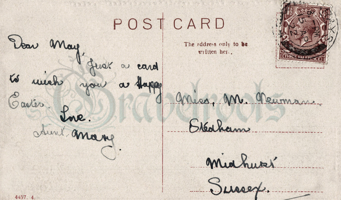 old postcard message, Newman, Stedham, Sussex - click image to return