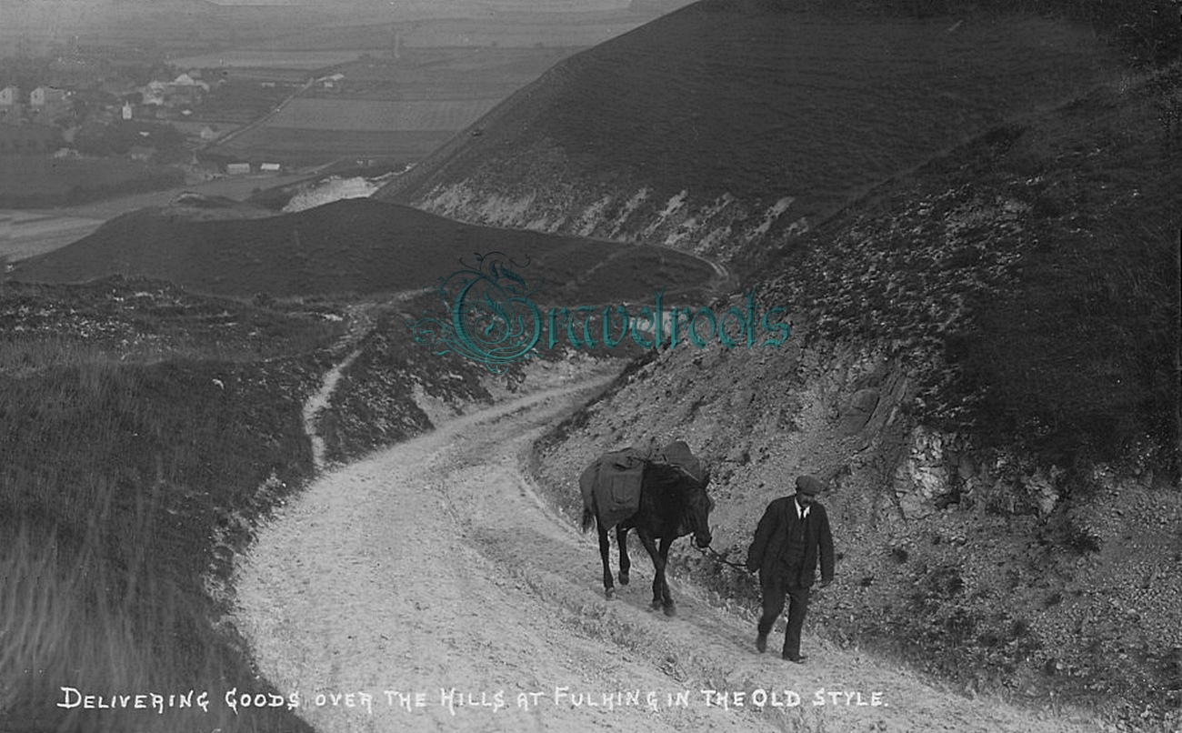  old photos of pack horse near Fulking, Sussex - click image to return
