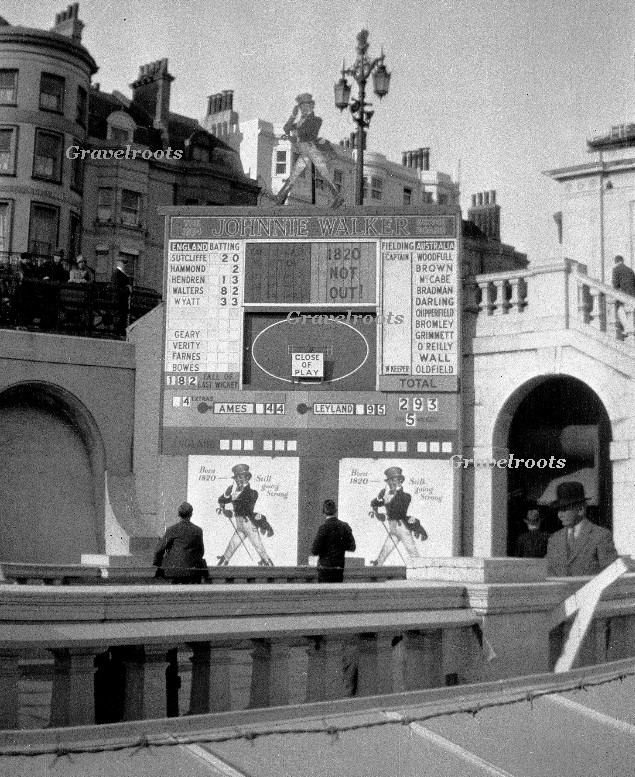 Johnnie Walker 1934 England Australia cricket scores - Brighton 
further image below